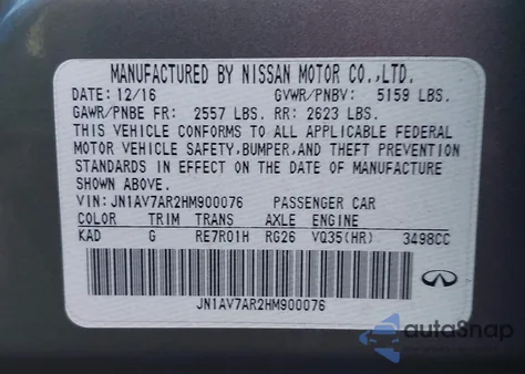 2017 Infiniti Q50 Hybrid z USA, uszkodzony, nr VIN JN1AV7AR2HM900076
